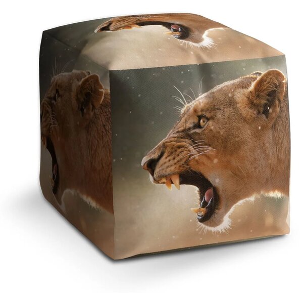 Sablio Taburet Cube Rozzuřená lvice - 40x40x40 cm
