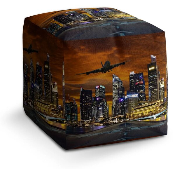 Sablio Taburet Cube Letadlo nad mrakodrapy - 40x40x40 cm