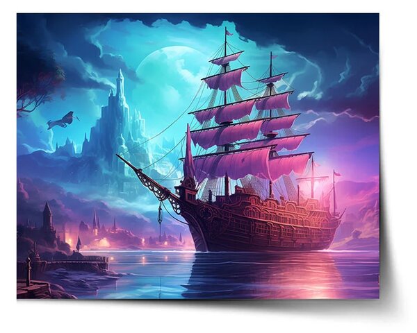 Sablio Plakát Magická plachetnice pod měsícem - 60x40 cm
