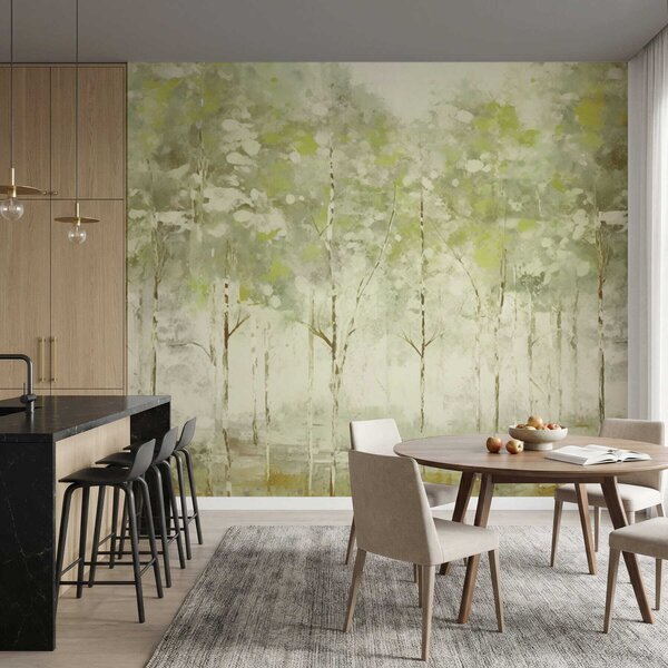 Fototapety Stylizovaný les se štíhlými stromy v zelených tónech, Fototapety les, Fototapety stromy, w05221v1 : uwalls.cz