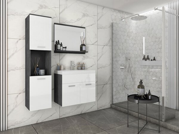 Koupelnový nábytek Florena (matera + bílá lesklá) (bez baterie, bez sifonu, s umyvadlem)
