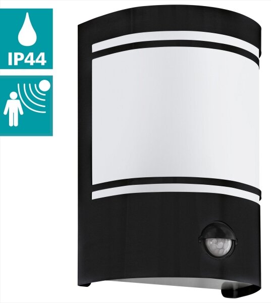 Eglo 99566 - Venkovní nástěnné svítidlo se senzorem CERNO 1xE27/40W/230V IP44