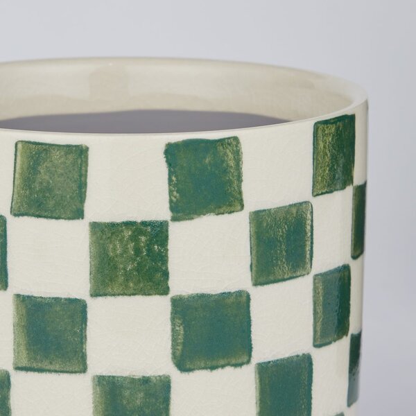 NEW DELFT Květináč šachovnice 13,5 cm zelená
