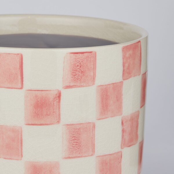 NEW DELFT Květináč šachovnice 13,5 cm - růžová