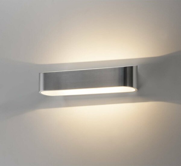 BIG WHITE SLV ASSO 300, nástěnné svítidlo, LED, 3000K, oválné, kartáčovaný Al/bílé, D/Š/V 30/9,5/7 cm 151275