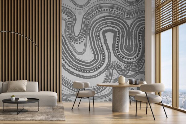 Fototapety Abstraktní tmavě šedé vlnovky a tečky, moderní texturované umění, Fototapety abstraktní, w09747v2 : uwalls.cz