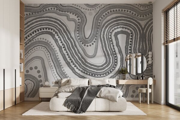 Fototapety Abstraktní tmavě šedé vlnovky a tečky, moderní texturované umění, Fototapety abstraktní, w09747v2 : uwalls.cz