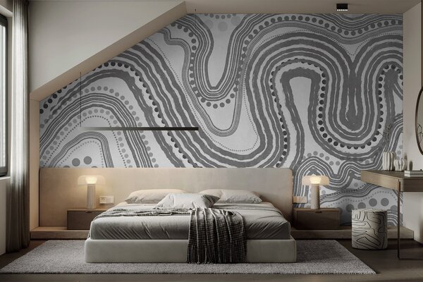 Fototapety Abstraktní tmavě šedé vlnovky a tečky, moderní texturované umění, Fototapety abstraktní, w09747v2 : uwalls.cz