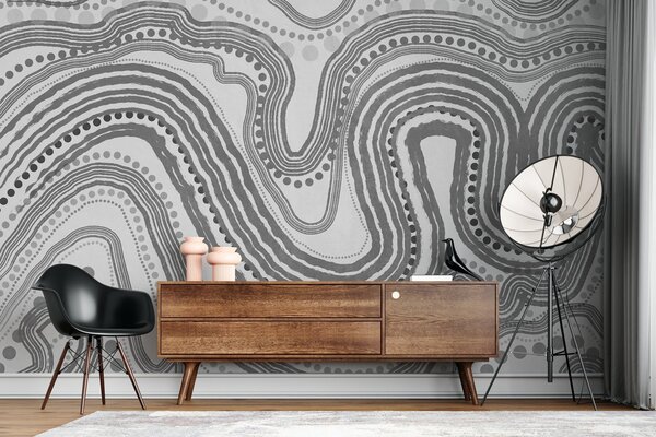 Fototapety Abstraktní tmavě šedé vlnovky a tečky, moderní texturované umění, Fototapety abstraktní, w09747v2 : uwalls.cz