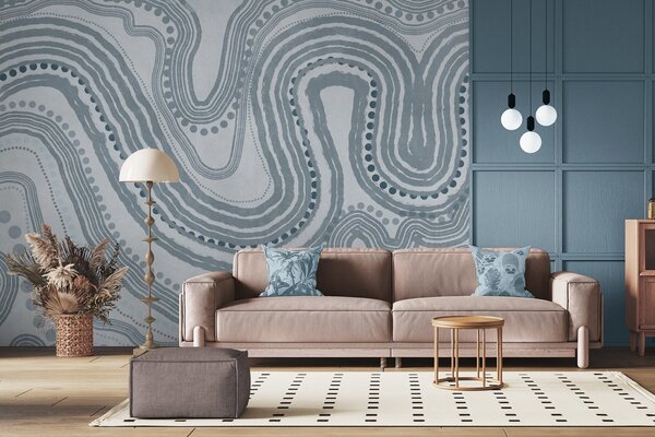 Fototapety Abstraktní modré vlnovky a tečky, moderní texturované umění, Fototapety abstraktní, w09747v3 : uwalls.cz