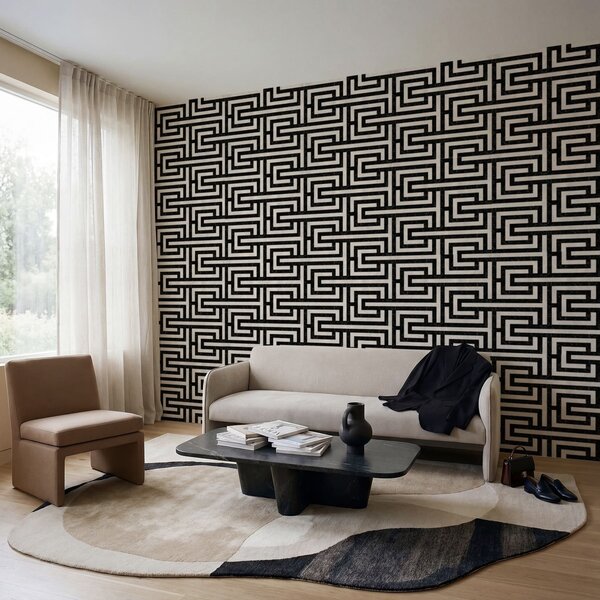 Tapety Černobílý geometrický bludištový vzor, Tapety abstraktní, a01073 : uwalls.cz