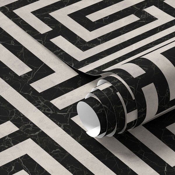 Tapety Černobílý geometrický bludištový vzor, Tapety abstraktní, a01073 : uwalls.cz