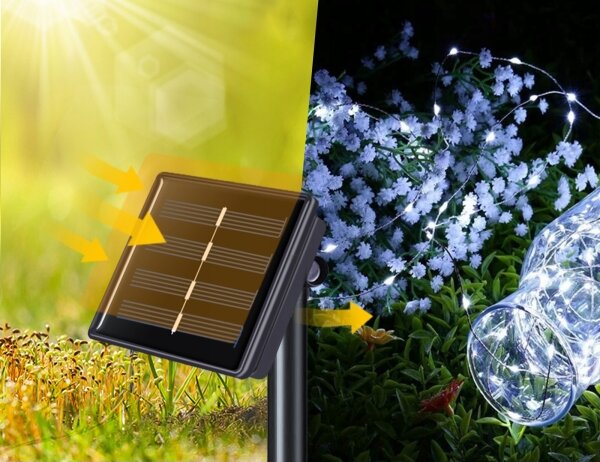 LED Solární dekorační řetěz 200xLED/1,2V 800 mAh 12 m IP44 černá