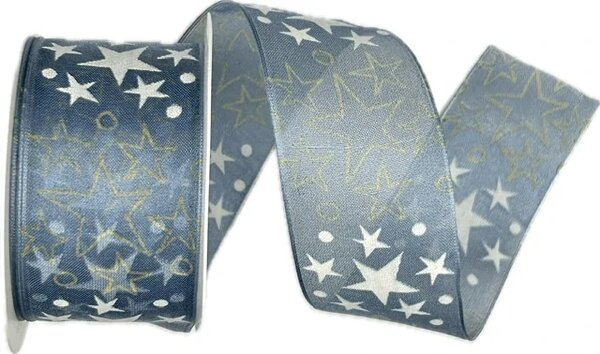 Stuha vánoční organzová SKY STAR BLUE modrá 40mm x 2m (15,-Kč/m)