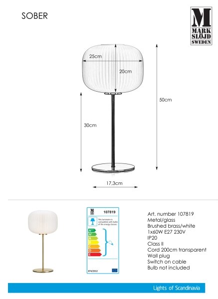 Markslöjd 107819 - Stolní lampa SOBER 1xE27/60W/230V bílá/mosaz