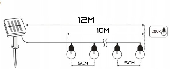 LED Solární dekorační řetěz 200xLED/1,2V 800 mAh 12 m IP44 černá