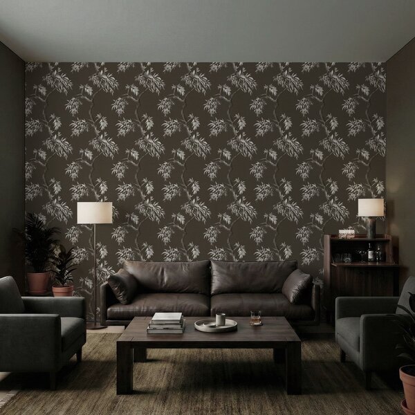 Tapety Monochromatická větev s listy na tmavém pozadí, Tapety květiny, a01117v2 : uwalls.cz