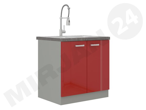 Dolní kuchyňská skříňka pod dřez Milo 80 ZL 2F BB (šedá + šedý lesk)