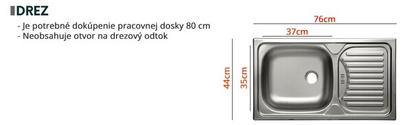 Dolní kuchyňská skříňka pod dřez Milo 80 ZL 2F BB (šedá + šedý lesk)