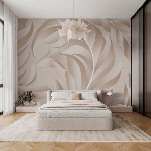 Fototapety velká texturovaná peříčka v béžových a pudrových odstínech, Fototapety 3D, Fototapety 3d listí, w05231 : uwalls.cz