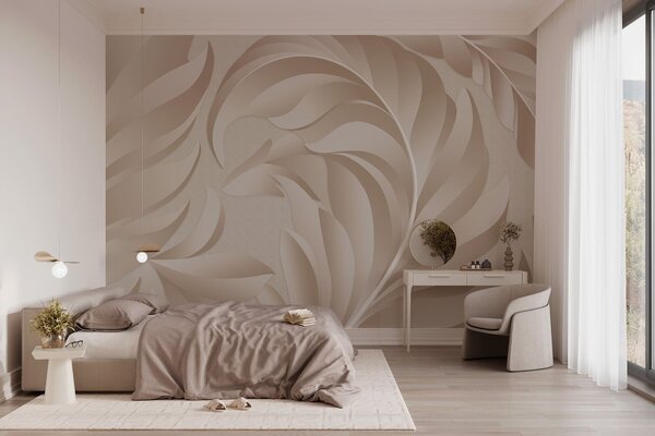 Fototapety velká texturovaná peříčka v béžových a pudrových odstínech, Fototapety 3D, Fototapety 3d listí, w05231 : uwalls.cz