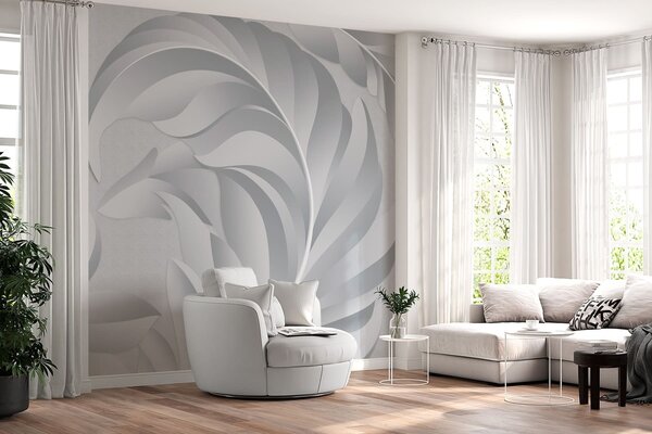 Fototapety velká texturovaná peří v odstínech šedé, Fototapety 3D, Fototapety 3d listí, w05231v3 : uwalls.cz