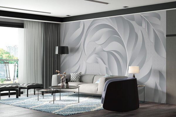 Fototapety velká texturovaná peří v odstínech šedé, Fototapety 3D, Fototapety 3d listí, w05231v3 : uwalls.cz