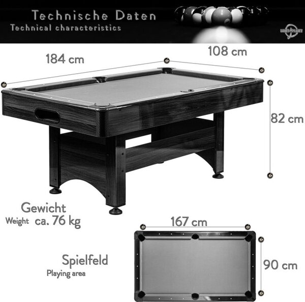 GamesPlanet Kulečníkový stůl s vybavením 6ft, černá/antracit