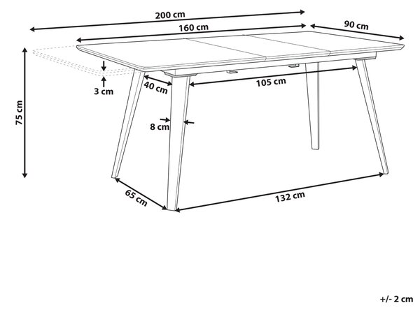Rozkládací jídelní stůl IRVINGTON Černá 160/200 cm 90 cm