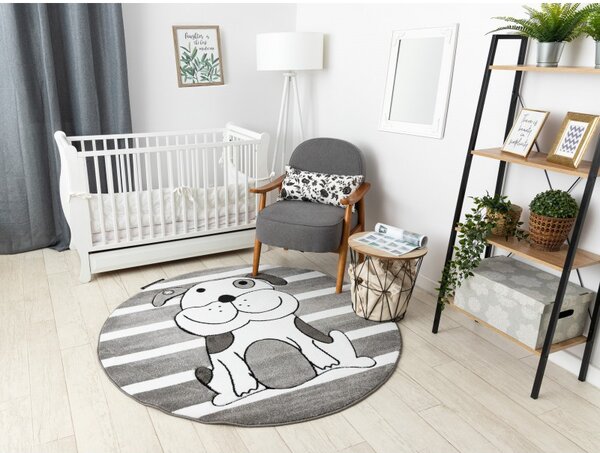 Makro Abra Dětský kulatý koberec PETIT Pes šedý Rozměr: průměr 120 cm