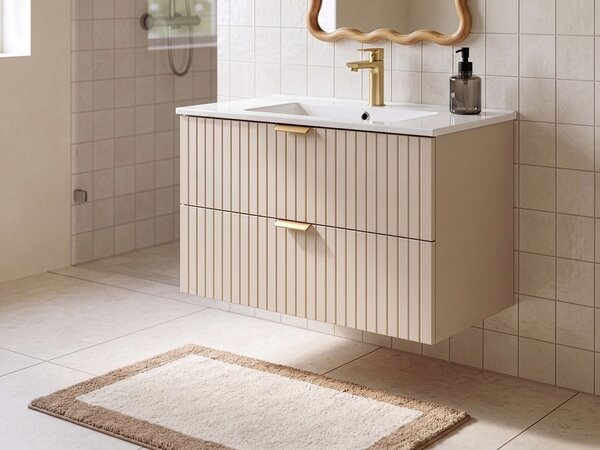 Závěsná koupelnová skříňka s umyvadlem TOTORANI 80 cm Béžová
