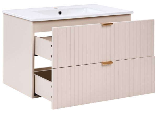 Závěsná koupelnová skříňka s umyvadlem TOTORANI 80 cm Béžová