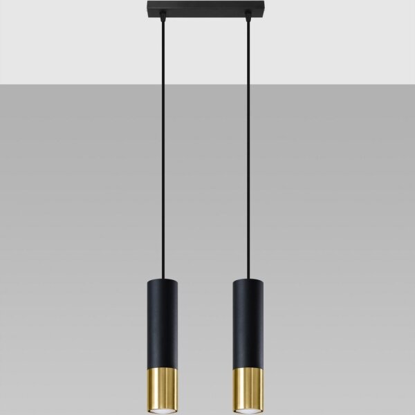 Sollux SL.0953 - Lustr na lanku LOOPEZ 2xGU10/10W/230V černá/zlatá