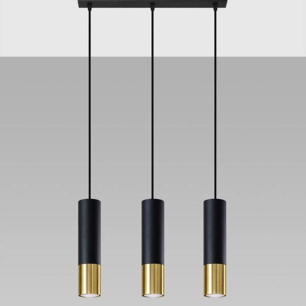 Sollux SL.0954 - Lustr na lanku LOOPEZ 3xGU10/10W/230V černá/zlatá