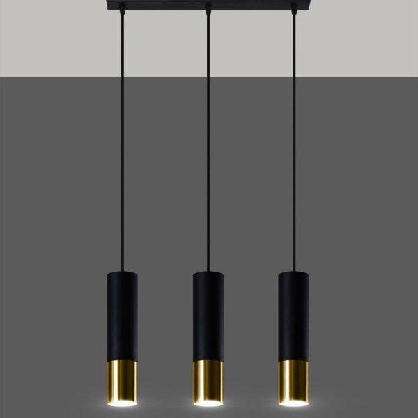 Sollux SL.0954 - Lustr na lanku LOOPEZ 3xGU10/10W/230V černá/zlatá
