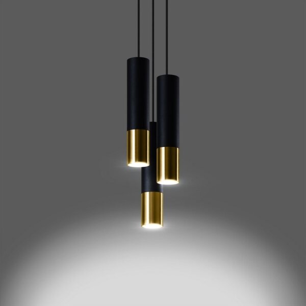 Sollux SL.0955 - Lustr na lanku LOOPEZ 3xGU10/10W/230V kulatý černá/zlatá