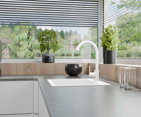 Granitový dřez ELITE bílý + sifon chrom 70 x 50 x 21 cm