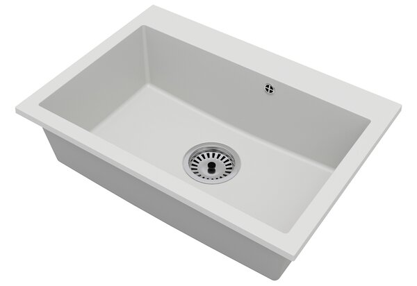 Granitový dřez ELITE bílý + sifon chrom 70 x 50 x 21 cm