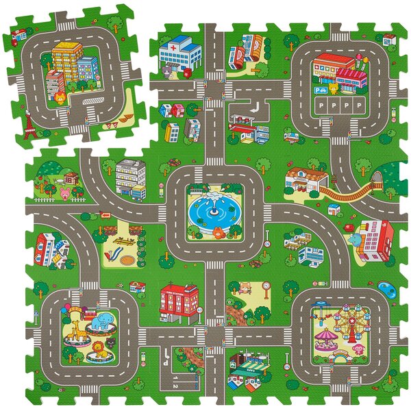 Tectake Puzzle podložka MyCity, město a ulice, 9 dílků, protiskluzová - barevná