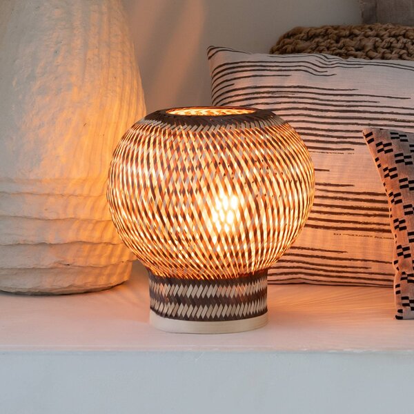Good & Mojo GOOD MOJO stolní lampa Barbados, hnědá, Ø 25 cm, bambus, E27, Světlé dřevo, Obývací pokoj / jídelna, Bambus, stojací lampa