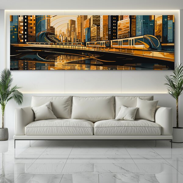 Obraz na plátně - Ranním vlakem z Yokohamy FeelHappy.cz Velikost obrazu (šířka x výška): 120 x 40 cm