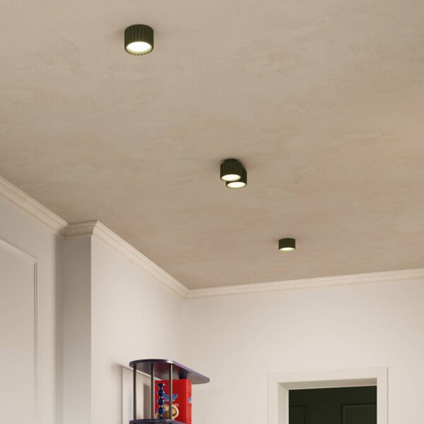 SOLLUX LIGHTING Stropní světlo RIBLA, olivově zelené, Ø 10 cm, kov, GX53, stmívatelný, Zelená, Obývací pokoj / jídelna, Hliník