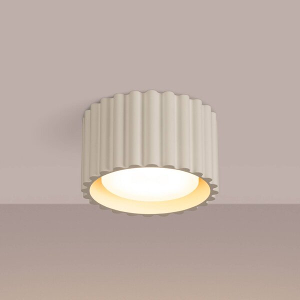 SOLLUX LIGHTING Stropní světlo RIBLA, béžové, Ø 10 cm, kov, GX53, stmívatelný, Krémová / jantar, Obývací pokoj / jídelna, Hliník