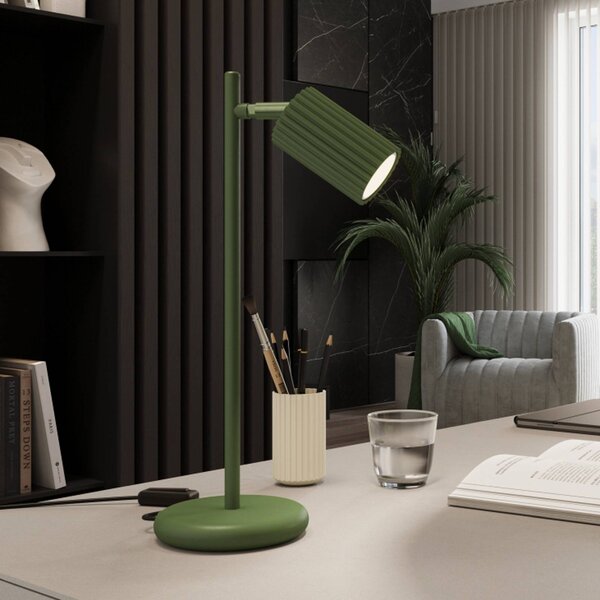 SOLLUX LIGHTING Stolní lampa ALORA, výška 43 cm, olivově zelená, kov, GU10, Zelená, Obývací pokoj / jídelna, Hliník
