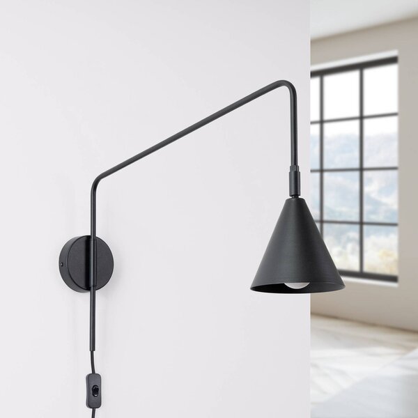 SOLLUX LIGHTING Nástěnné světlo LYS, černé, Ø 14 cm, kov, zástrčka, E14, Černá, Obývací pokoj / jídelna, kov, Skandinávský, Nástěnné svítidlo