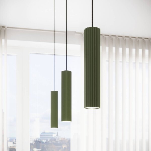 SOLLUX LIGHTING Závěsné světlo ALORA, olivově zelené, Ø 8 cm, kov, GU10, stmívatelný, Zelená, Obývací pokoj / jídelna, Hliník