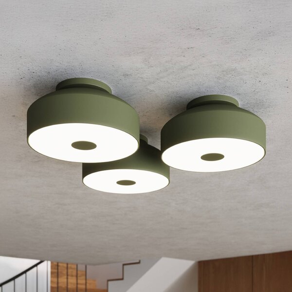 SOLLUX LIGHTING Stropní světlo CLARO, olivově zelené, Ø 30 cm, kov, 4 x E27, stmívatelný, Zelená, Obývací pokoj / jídelna, kov