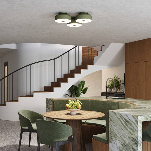 SOLLUX LIGHTING Stropní světlo CLARO, olivově zelené, Ø 30 cm, kov, 4 x E27, stmívatelný, Zelená, Obývací pokoj / jídelna, kov
