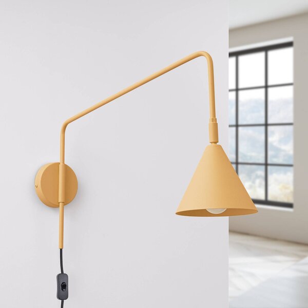 SOLLUX LIGHTING Nástěnné světlo LYS, zlatá barva, Ø 14 cm, kov, zástrčka, E14, Mosaz / zlato, Obývací pokoj / jídelna, kov, Skandinávský, Nástěnné svítidlo