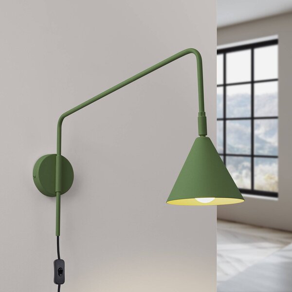 SOLLUX LIGHTING Nástěnné světlo LYS, olivově zelené, Ø 14 cm, kov, zástrčka, E14, Zelená, Obývací pokoj / jídelna, kov, Skandinávský, Nástěnné svítidlo